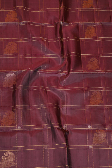 Coffee Brown Checkered Bordeless Pure Soft Silk Saree