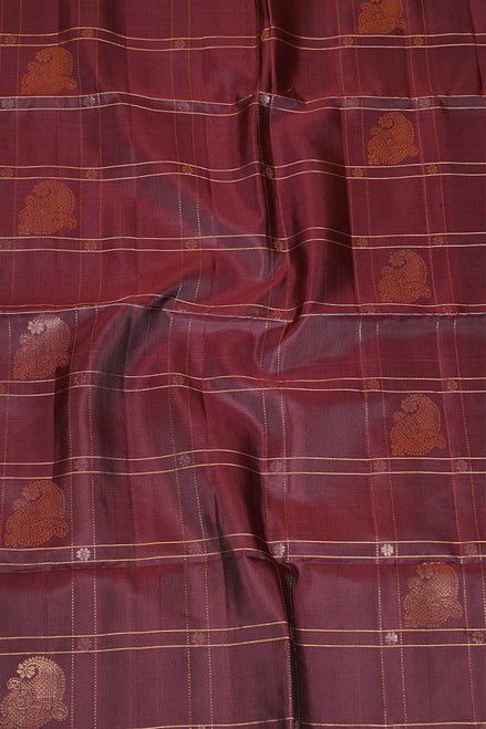 Coffee Brown Checkered Bordeless Pure Soft Silk Saree