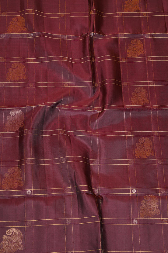 Coffee Brown Checkered Bordeless Pure Soft Silk Saree