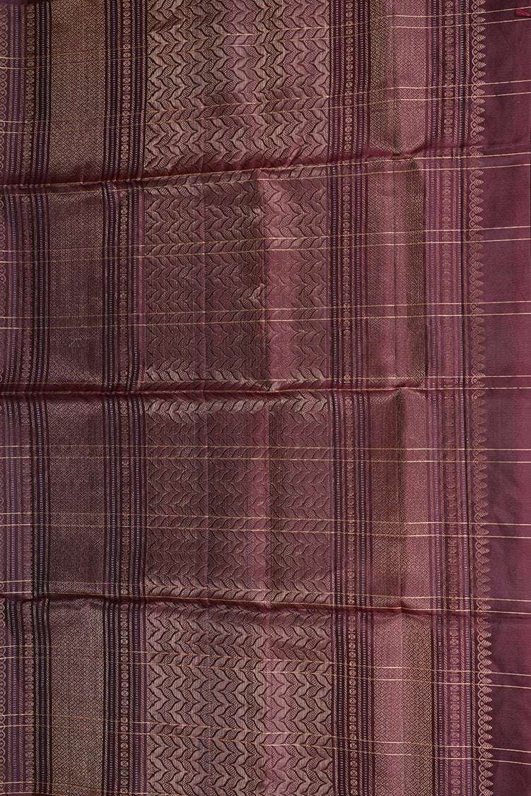 Coffee Brown Checkered Bordeless Pure Soft Silk Saree