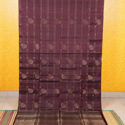 Coffee Brown Checkered Bordeless Pure Soft Silk Saree