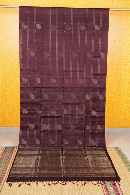 Coffee Brown Checkered Bordeless Pure Soft Silk Saree