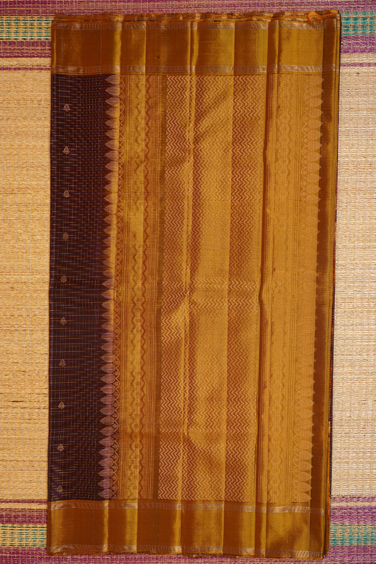 Coffee Brown Pure Soft Silk Saree with Mustard Yellow Borders