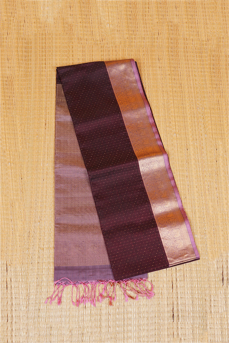 Coffee Brown Pure Soft Silk Saree with Dusty Pink Borders