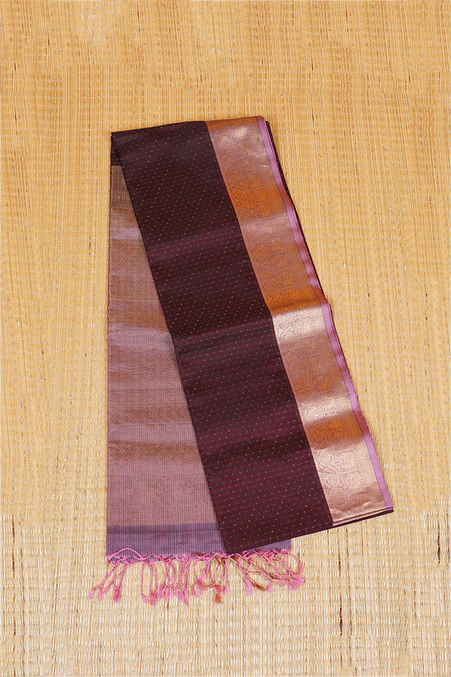 Coffee Brown Pure Soft Silk Saree with Dusty Pink Borders