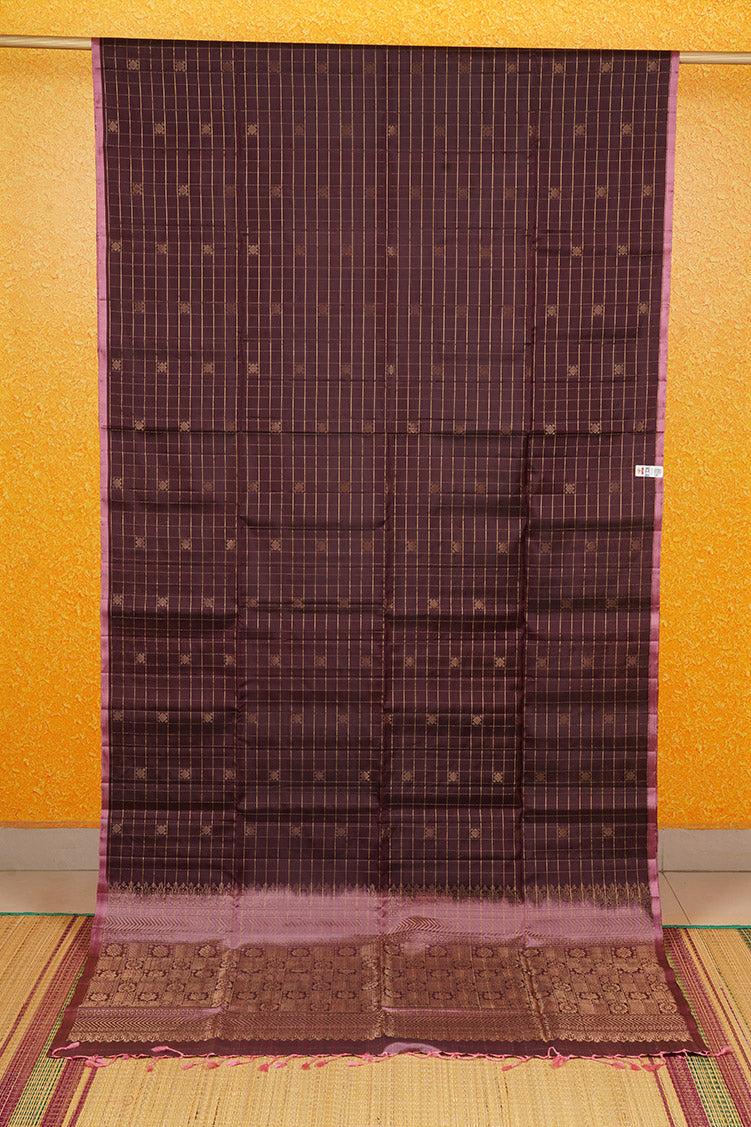 Coffee Brown  pure soft silk  Saree with  dusty pink selvedge