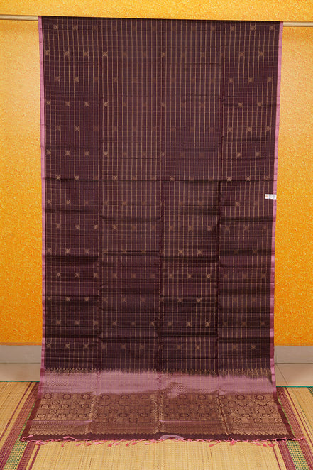 Coffee Brown  pure soft silk  Saree with  dusty pink selvedge