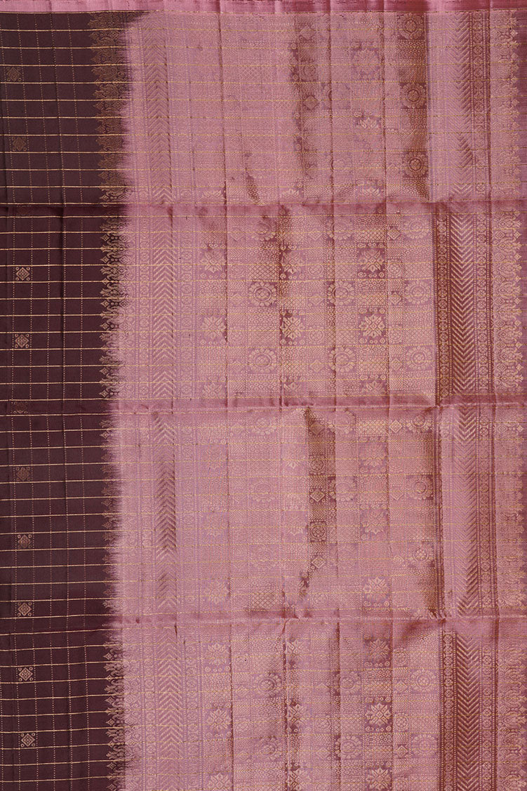 Coffee Brown  pure soft silk  Saree with  dusty pink selvedge