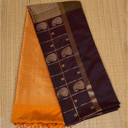 Coffee Brown Kanchipuram Semi Soft Silk Saree with Yellow Borders