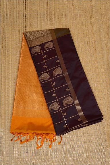 Coffee Brown Kanchipuram Semi Soft Silk Saree with Yellow Borders