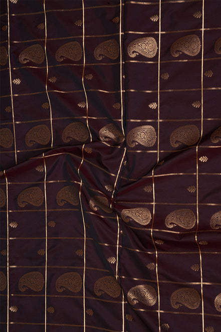 Coffee Brown Kanchipuram Semi Soft Silk Saree with Yellow Borders