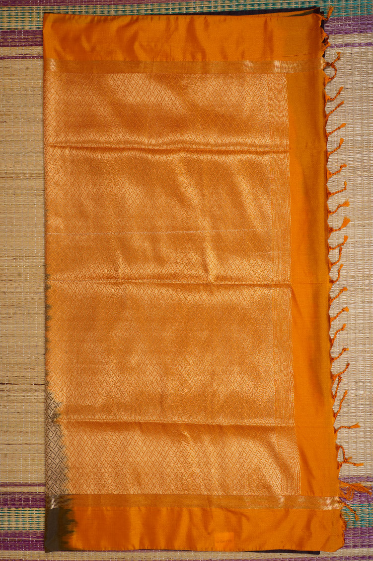 Coffee Brown Kanchipuram Semi Soft Silk Saree with Yellow Borders