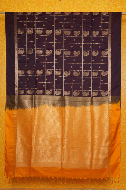 Coffee Brown Kanchipuram Semi Soft Silk Saree with Yellow Borders