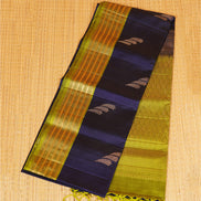 Dark Blue Pure Soft Silk Saree with Parrot Green Borders
