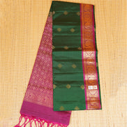 Dark Green Lightweight Kanchipuram Saree with Pink Borders