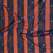 Dark Blue and Orange Checked Kanchipuram Semi Soft Silk Saree