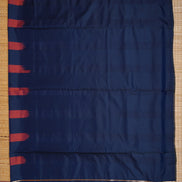 Dark Blue and Orange Checked Kanchipuram Semi Soft Silk Saree