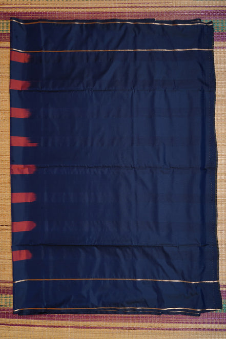 Dark Blue and Orange Checked Kanchipuram Semi Soft Silk Saree
