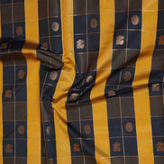 Dark Blue and Mustard Yellow Checked Kanchipuram Semi Soft Silk Saree