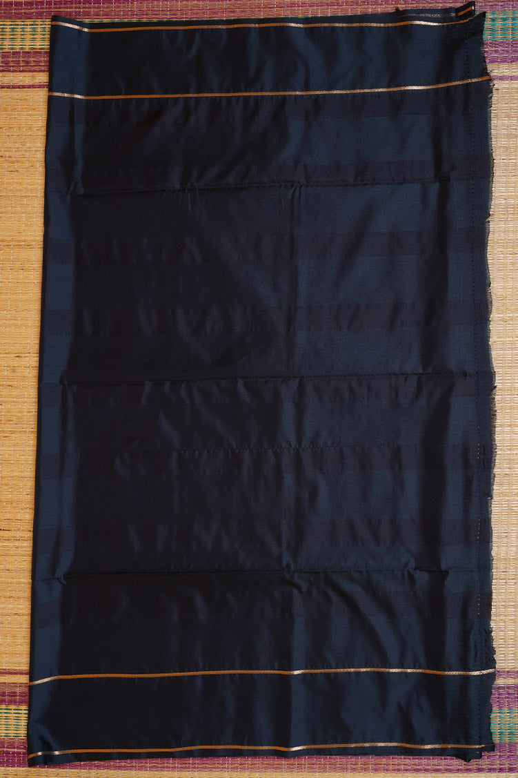 Dark Blue and Mustard Yellow Checked Kanchipuram Semi Soft Silk Saree