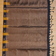 Dark Blue and Mustard Yellow Checked Kanchipuram Semi Soft Silk Saree