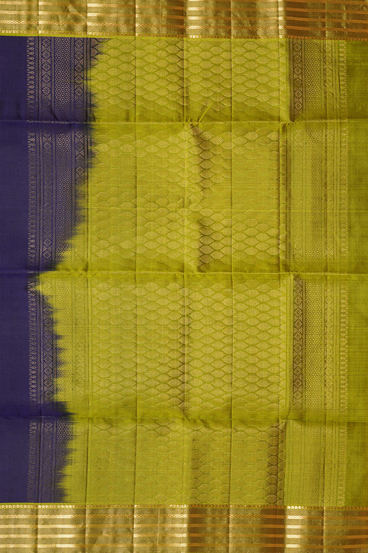 Dark Blue Pure Soft Silk Saree with Parrot Green Borders