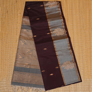 Dark Chocolate Brown Pure Softsilk Saree with Steel Grey Borders