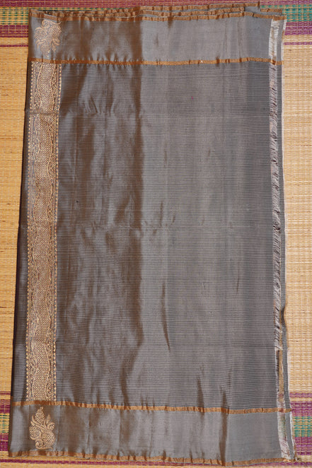 Dark Chocolate Brown Pure Softsilk Saree with Steel Grey Borders