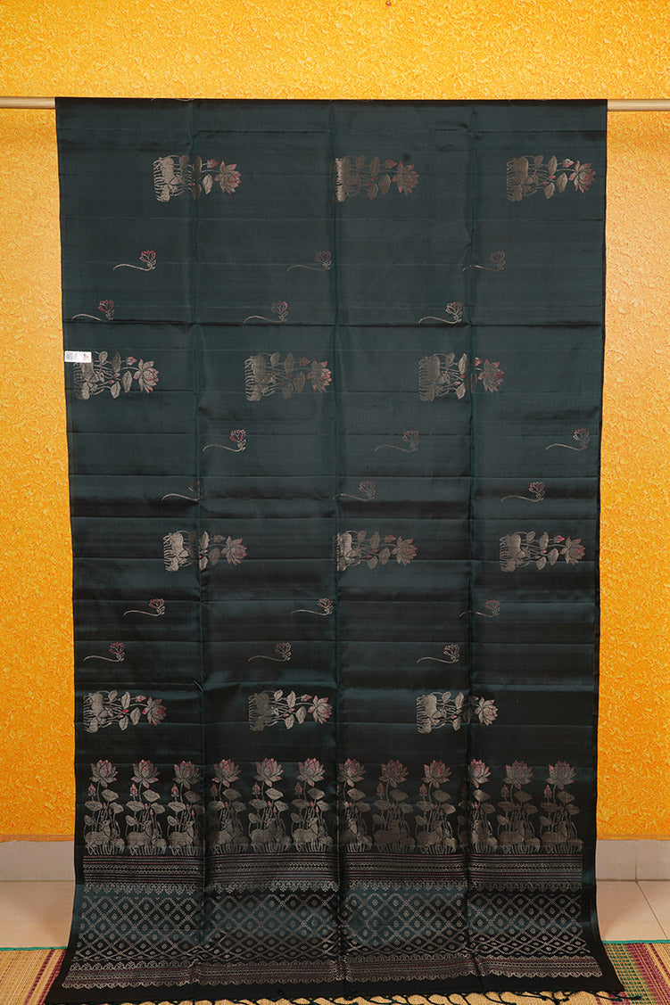 Dark Green Borderless Pure Softsilk Saree