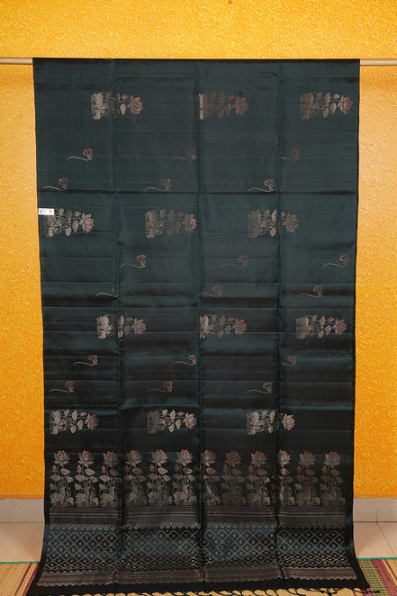 Dark Green Borderless Pure Softsilk Saree