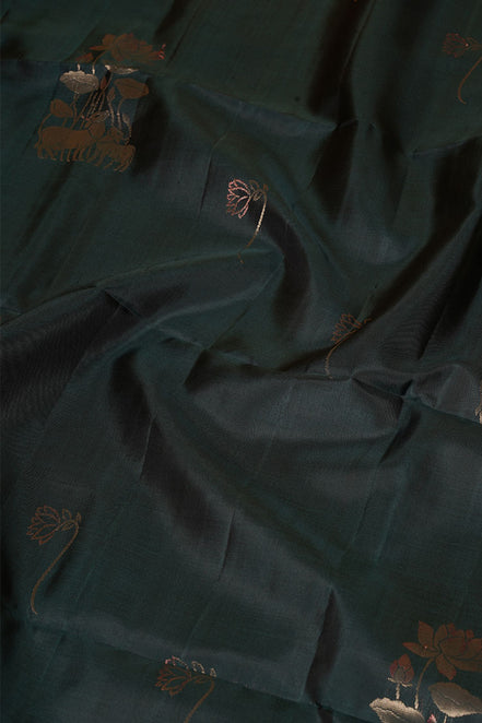 Dark Green Borderless Pure Softsilk Saree