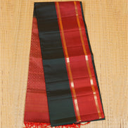 Dark Green Pure Lightweight Silk Saree with Burnt Orange Borders