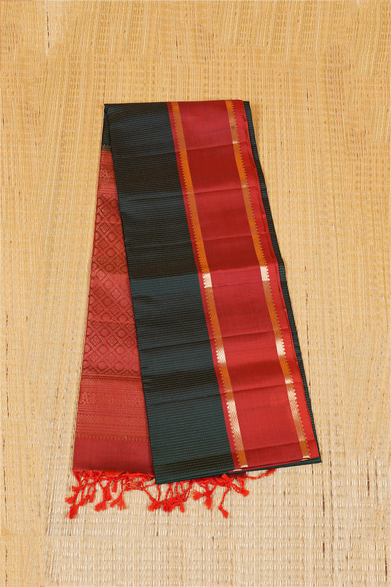 Dark Green Pure Lightweight Silk Saree with Burnt Orange Borders