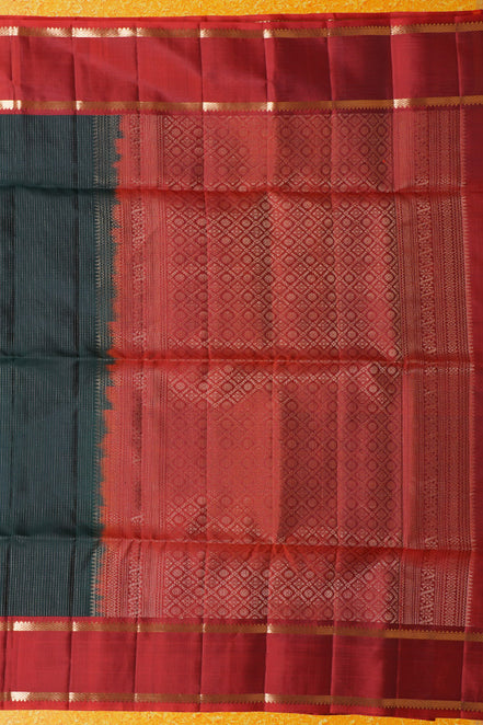 Dark Green Pure Lightweight Silk Saree with Burnt Orange Borders
