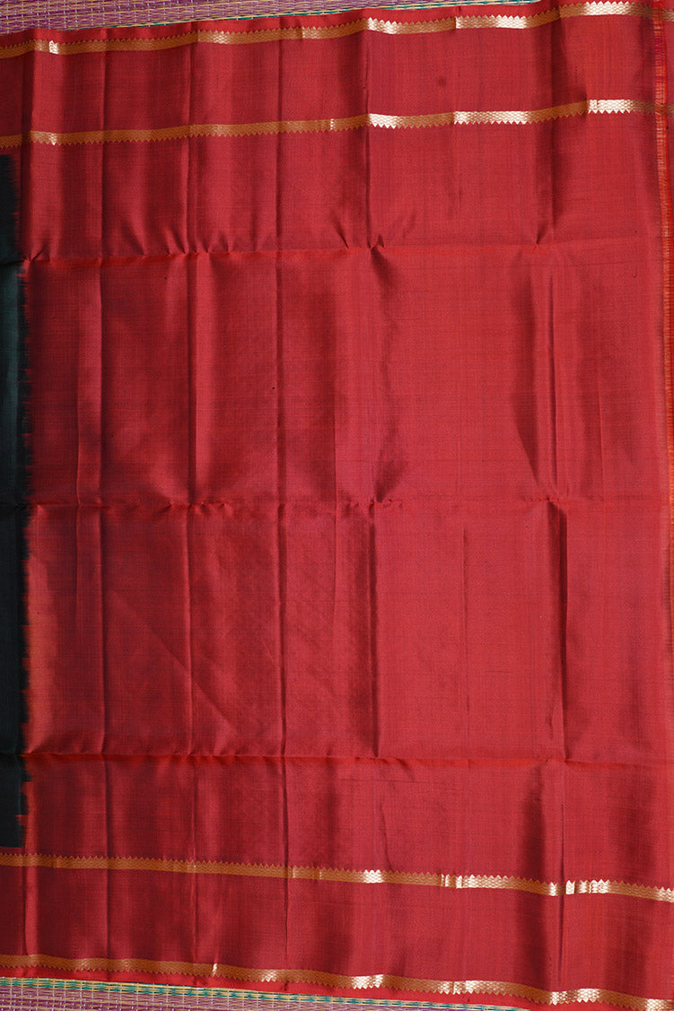 Dark Green Pure Lightweight Silk Saree with Burnt Orange Borders