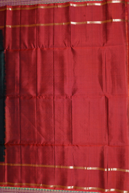Dark Green Pure Lightweight Silk Saree with Burnt Orange Borders