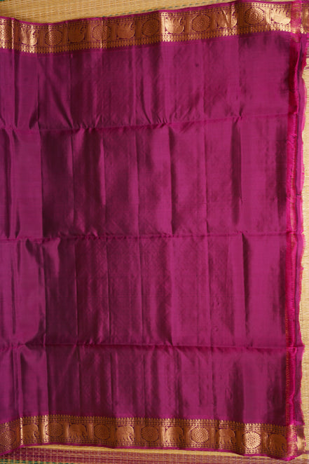 Dark Green Lightweight Kanchipuram Saree with Pink Borders
