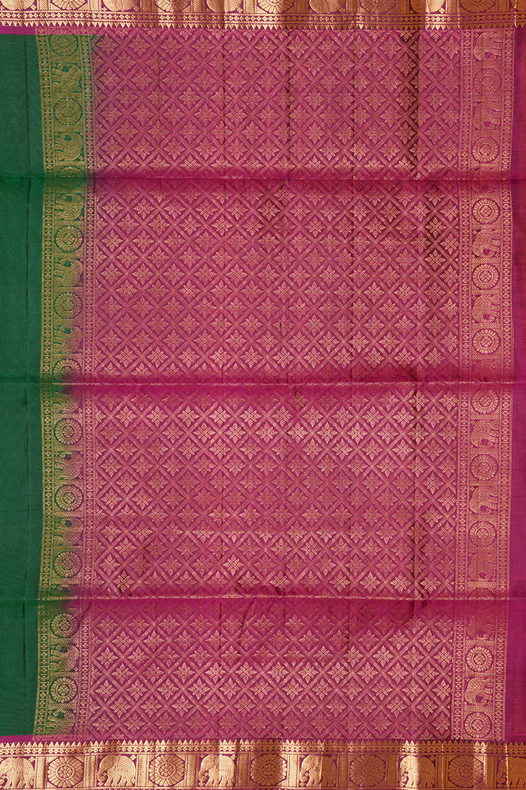 Dark Green Lightweight Kanchipuram Saree with Pink Borders