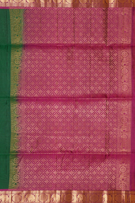 Dark Green Lightweight Kanchipuram Saree with Pink Borders