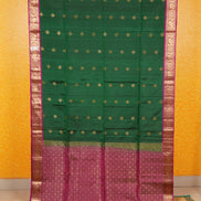 Dark Green Lightweight Kanchipuram Saree with Pink Borders
