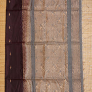 Dark Chocolate Brown Pure Softsilk Saree with Steel Grey Borders