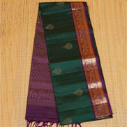 Deep Green Pure Soft Silk Saree with Purple Borders