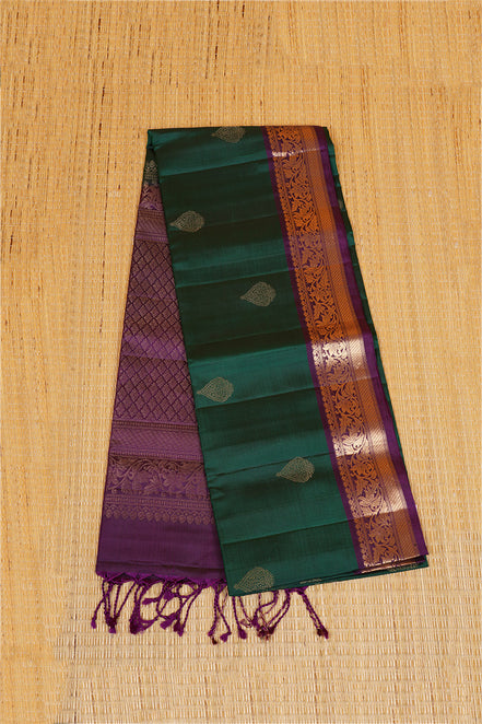 Deep Green Pure Soft Silk Saree with Purple Borders