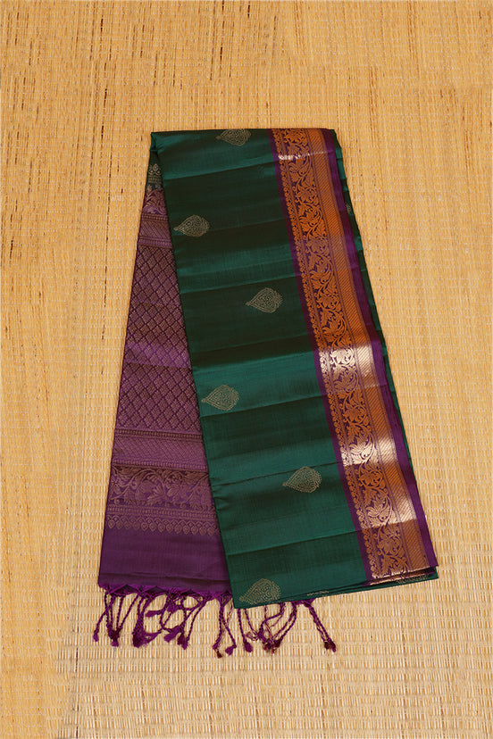 Deep Green Pure Soft Silk Saree with Purple Borders