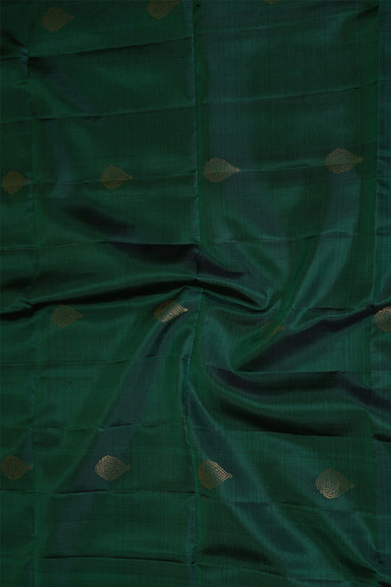 Deep Green Pure Soft Silk Saree with Purple Borders