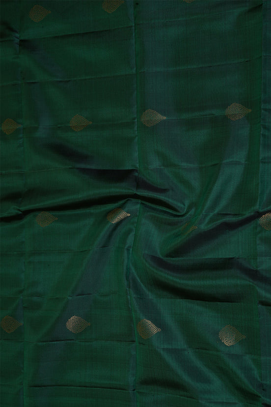 Deep Green Pure Soft Silk Saree with Purple Borders
