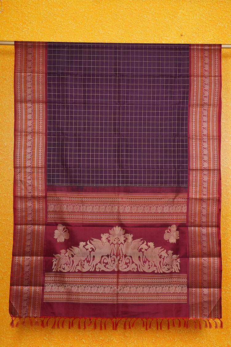 Deep Purple Zero Zari Vintage Kanchipuram Silk Saree