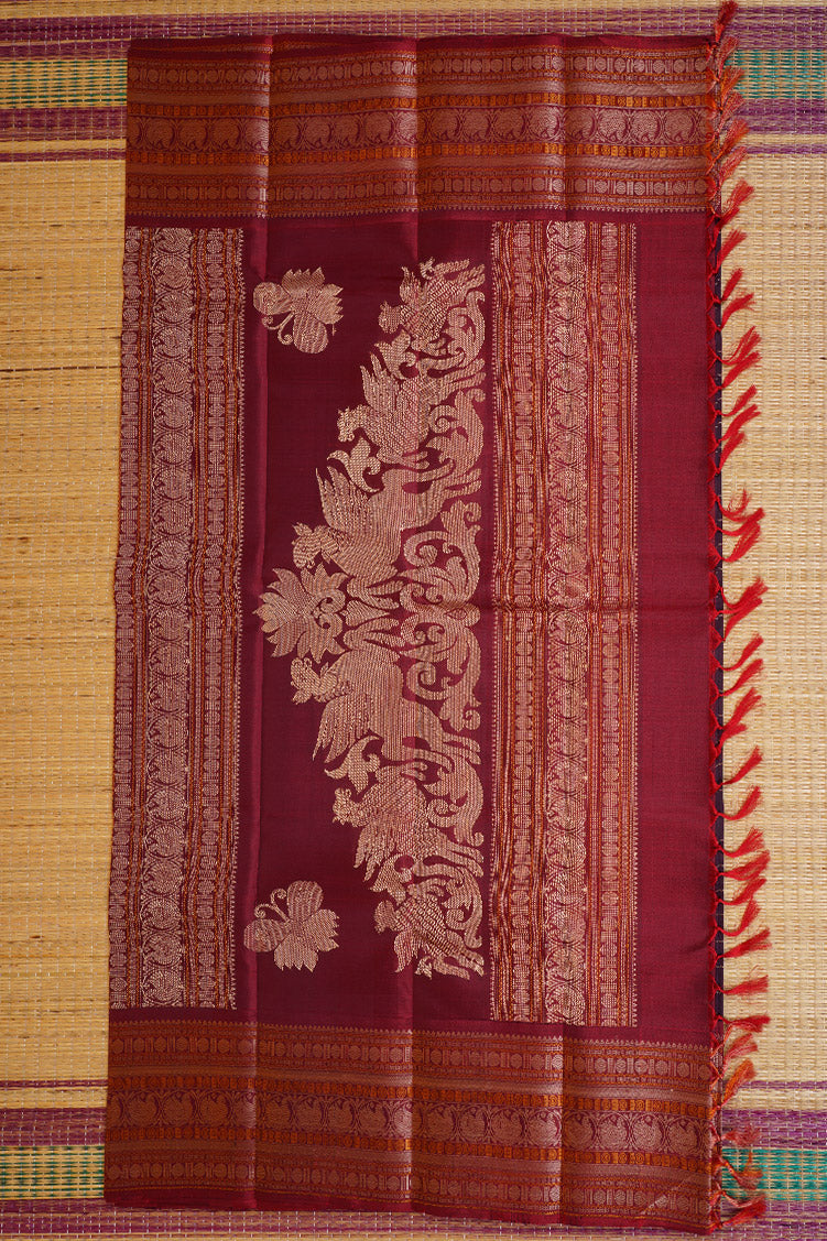 Deep Purple Zero Zari Vintage Kanchipuram Silk Saree
