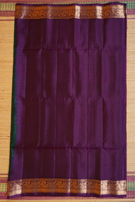 Deep Green Pure Soft Silk Saree with Purple Borders