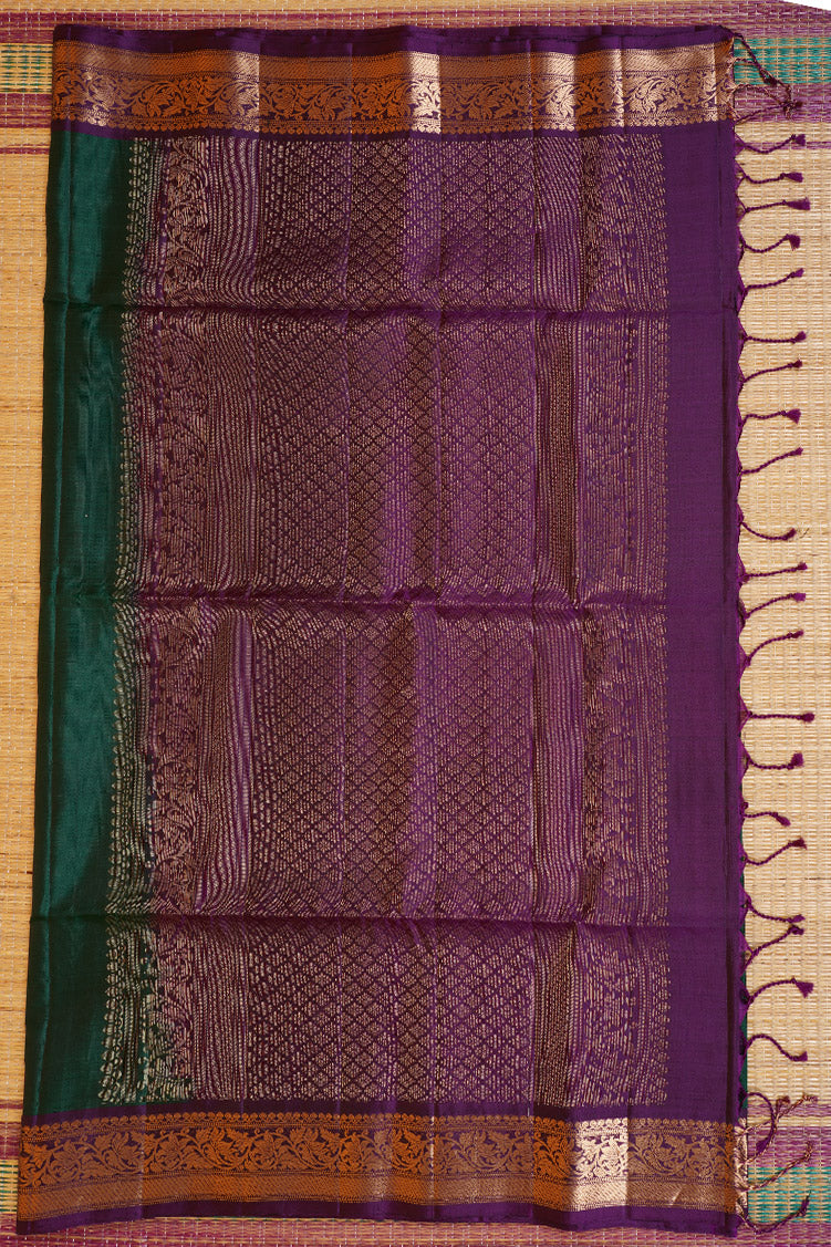 Deep Green Pure Soft Silk Saree with Purple Borders